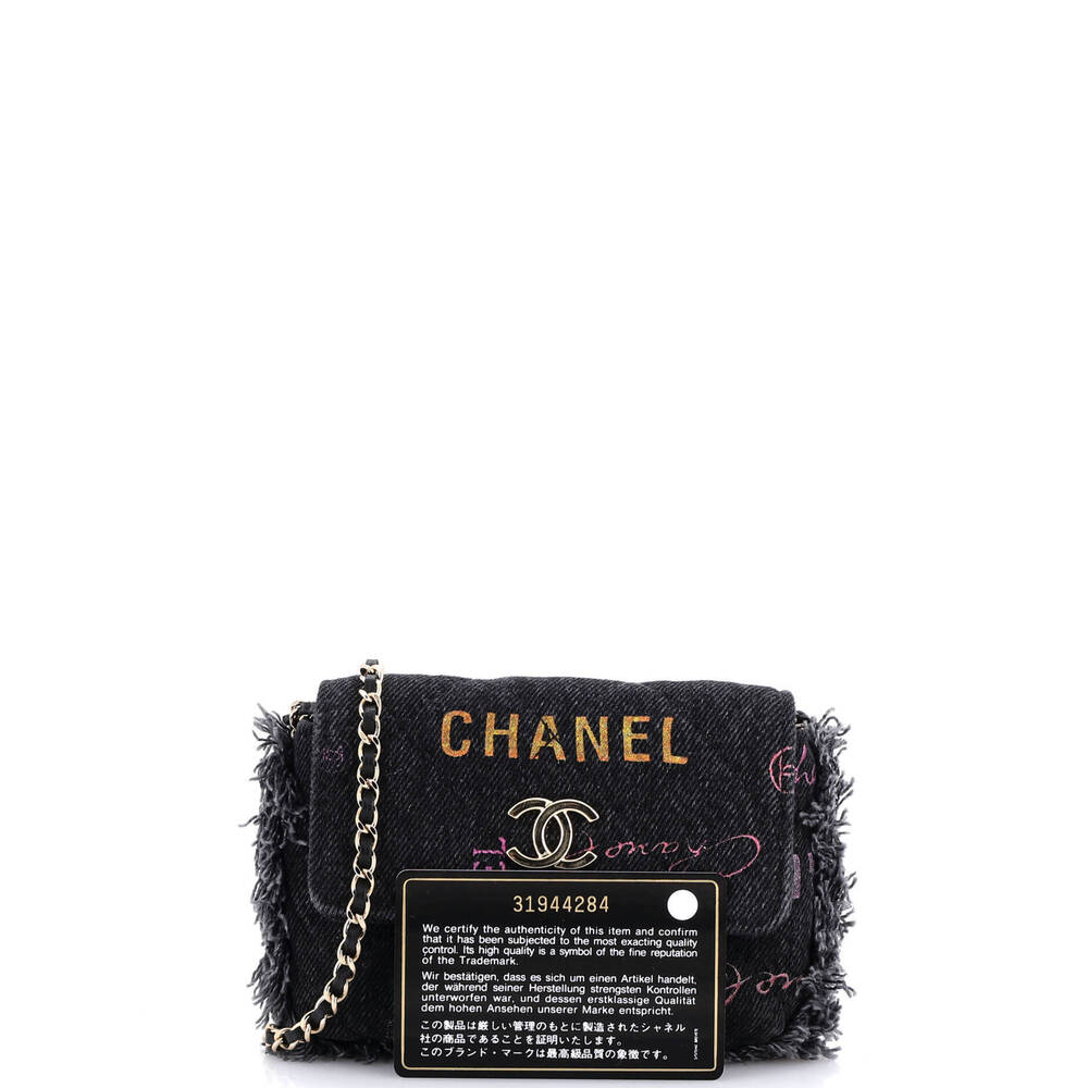 Chanel Denim Mood Flap Clutch with Chain Logo Printed Quilted Fringe Denim - Picture 2 of 6